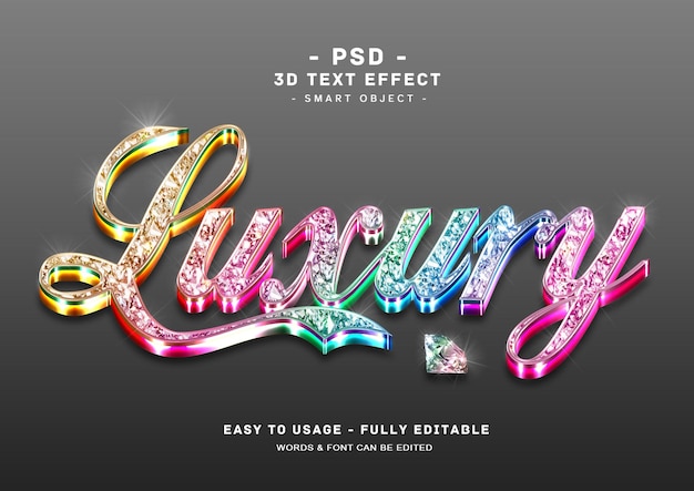 PSD luxury 3d colors diamond text style effect