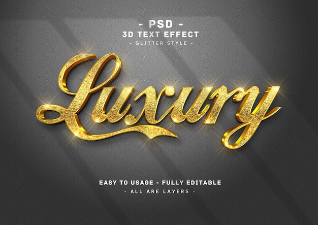 Stile dorato effetto testo glitter 3d di lusso