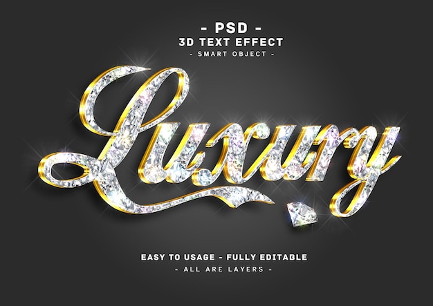 Luxury 3d gold diamond text style effect