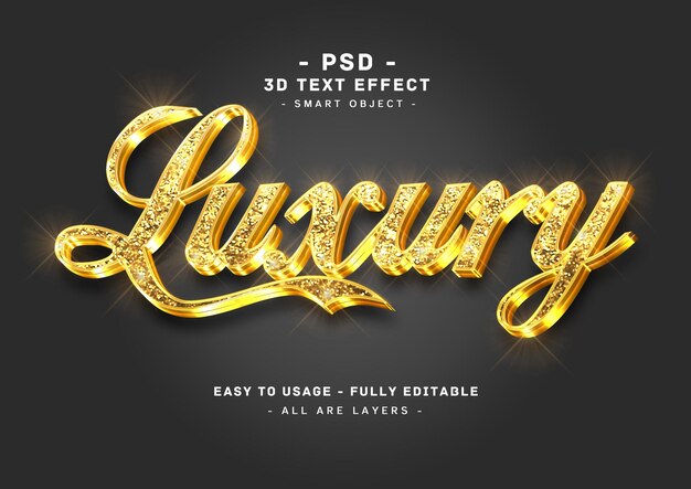 Luxury 3d gold glitter text style effect