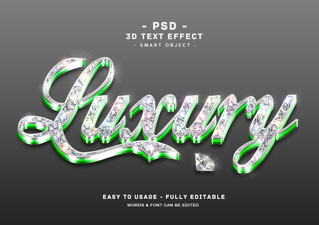 PSD 高級 3d グリーン ダイヤモンド テキスト スタイル効果