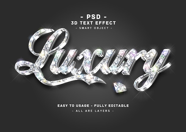 Эффект стиля текста с роскошным серебряным бриллиантом 3d