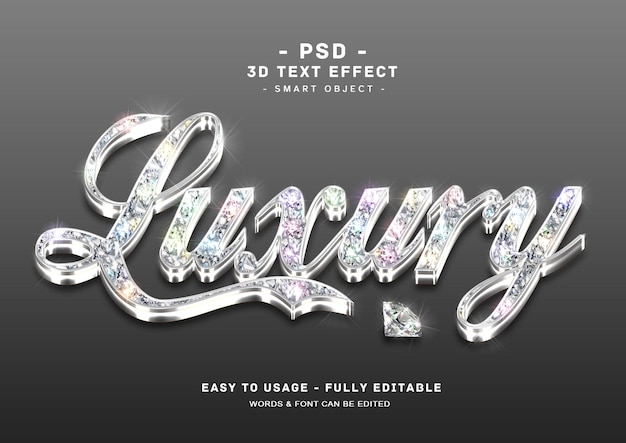 PSD 高級 3d シルバー ダイヤモンド テキスト スタイル効果