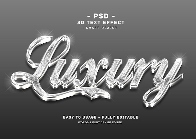 PSD 豪華な3dシルバーグリッターテキストスタイル効果