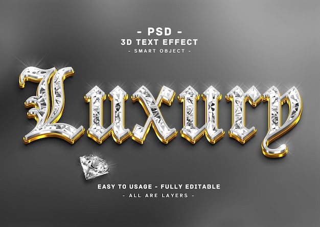 Luxury 3d silver golden diamond text style effect