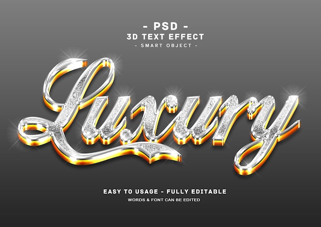 PSD luxury 3d silver golden glitter text style effect