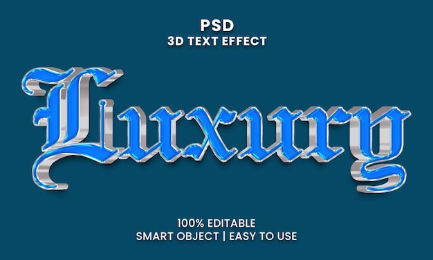 Effetto di testo 3d di lusso psd uno sfondo blu con l'effetto di testo di lusso del titolo