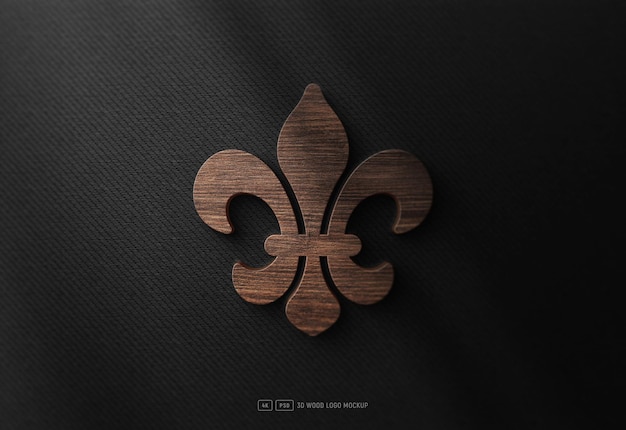 Mockup di lusso con logo in legno 3d su tessuto nero testurizzato