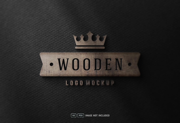 Mockup di logo in legno 3d di lusso su carta nera strutturata