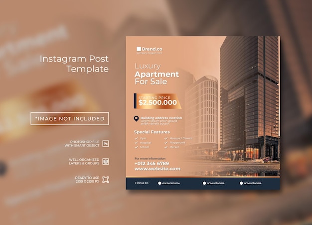 PSD luxury apartment real estate for sale instagram post