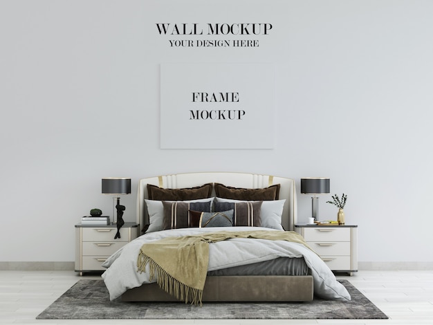 Mockup di parete e cornice per camera da letto in stile art déco di lusso