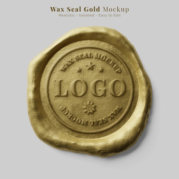 luxury authentic document sealing round gold wax stamp realistic logo mockup