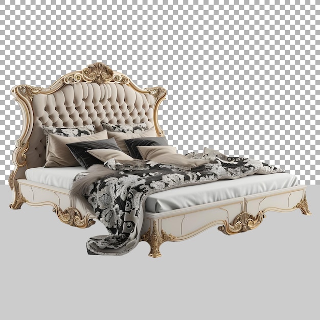 luxury or beautiful queen bed on transparent background ai generated