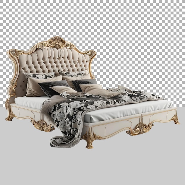 PSD luxury or beautiful queen bed on transparent background ai generated