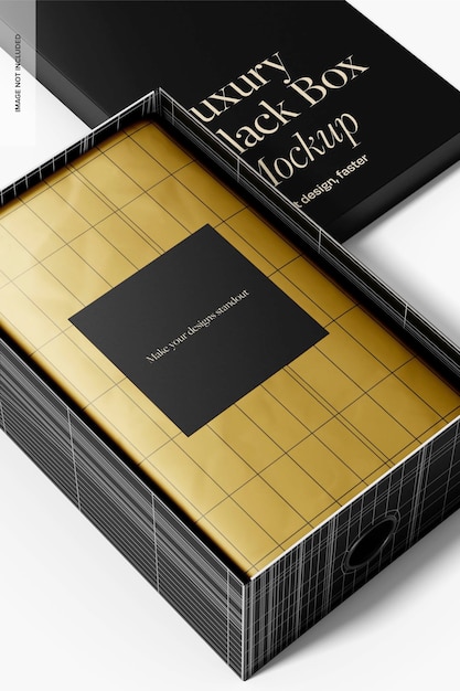 PSD luxury black box mockup high angle view