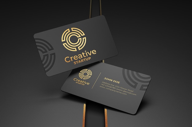 Mockup logo biglietto da visita nero di lusso con effetto oro e goffrato