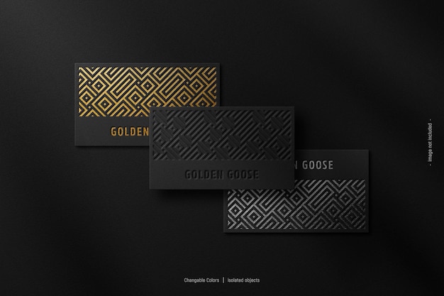 PSD luxury black business cards mockup with gold letterpress effect