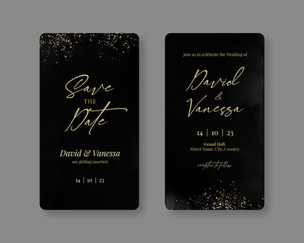 Luxury black and gold instagram wedding invite card stories template