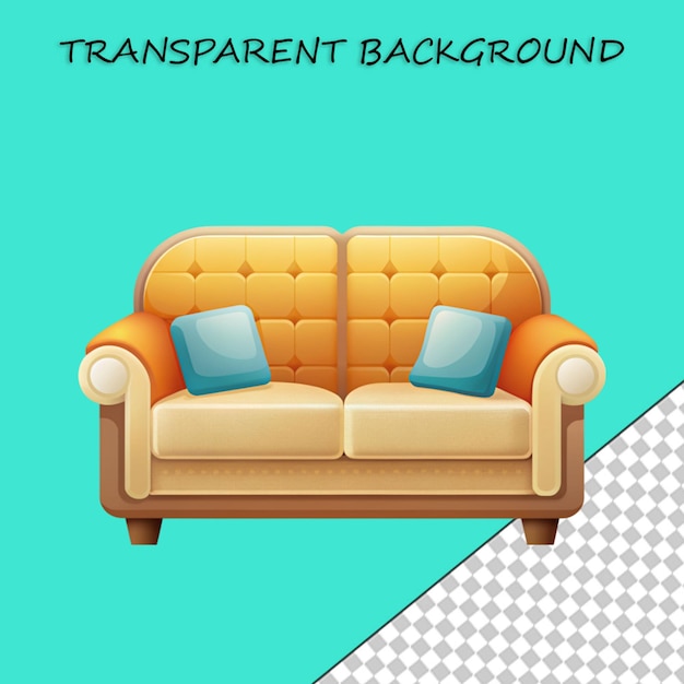 Luxury blue comfort sofa png isolated on transparent background