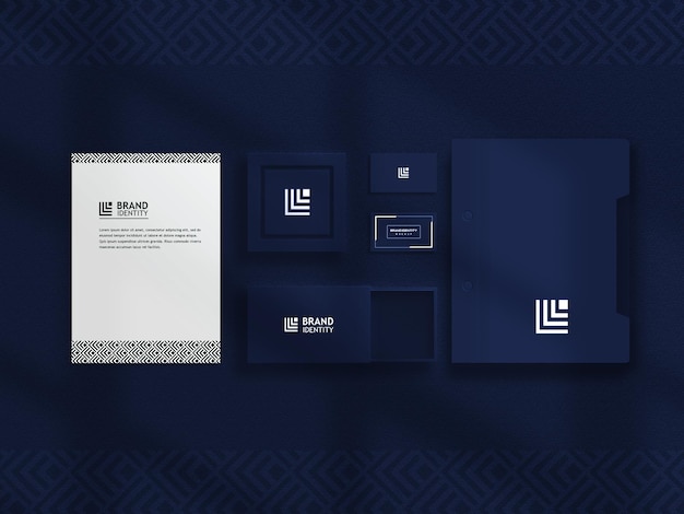 Luxury blue stationery mockup set