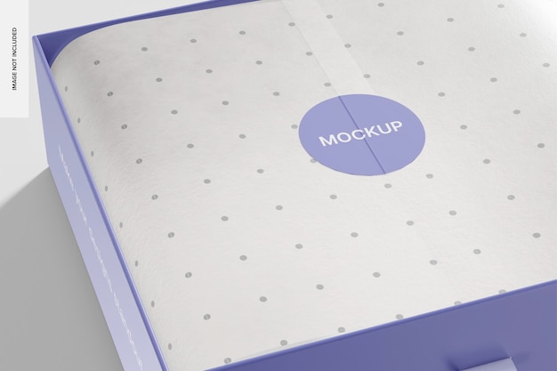 Luxury box with wrapping paper mockup close up