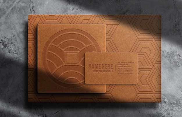 Luxury brown paper embossed boxes mockup