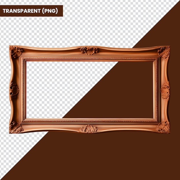 PSD luxury brown wooden photo frame isolated png transparent background