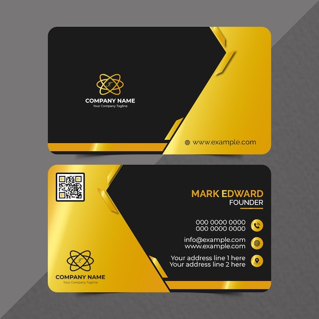 PSD luxury business card design templates in black and gold gradient color