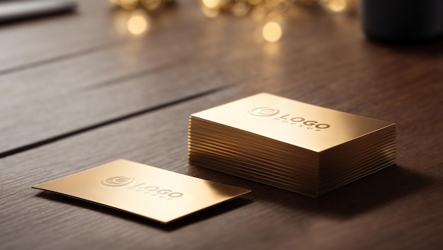 PSD luxury business card golden debossed logo mockup