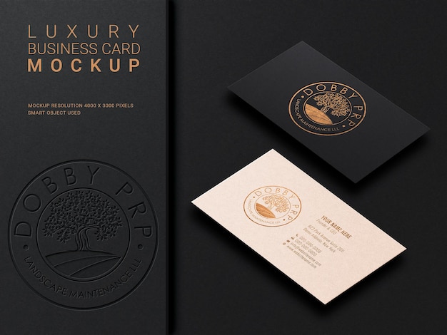 PSD luxury business card logo mockup with embossed and debossed effect