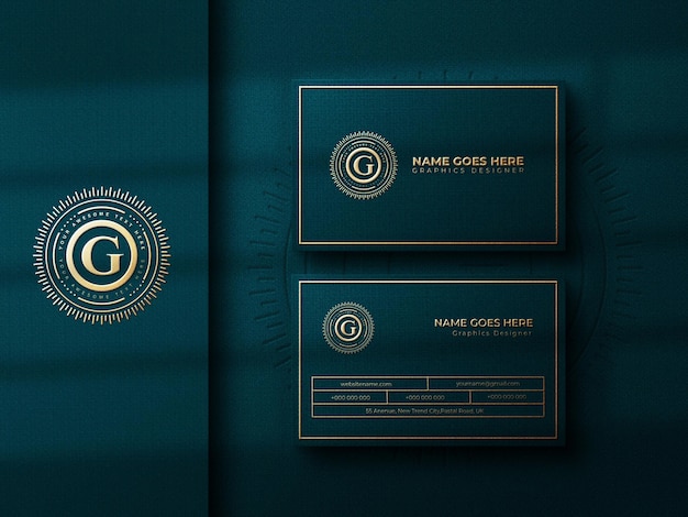 PSD luxury business card logo mockup with embossed and debossed effect