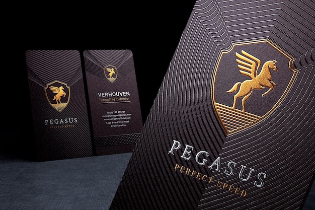 Luxury business card logo mockup with foil stamped effect