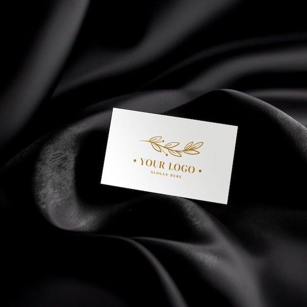 Luxury Business card mockup black silk fabric background