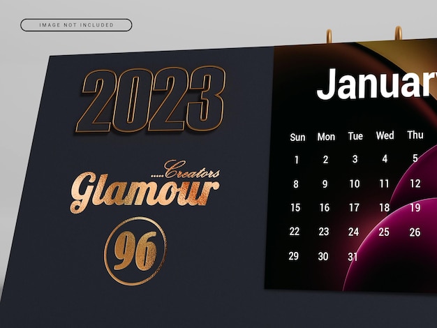 PSD luxury calendar mock-up new year 2023