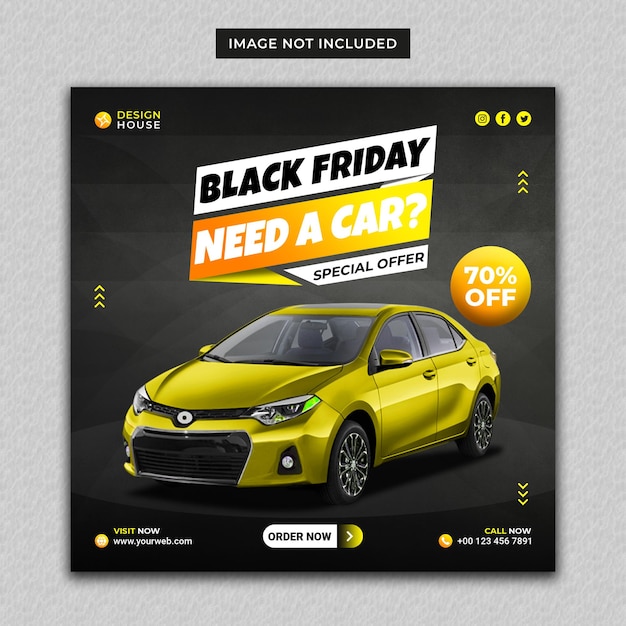 PSD luxury car black friday instagram post and web banner template