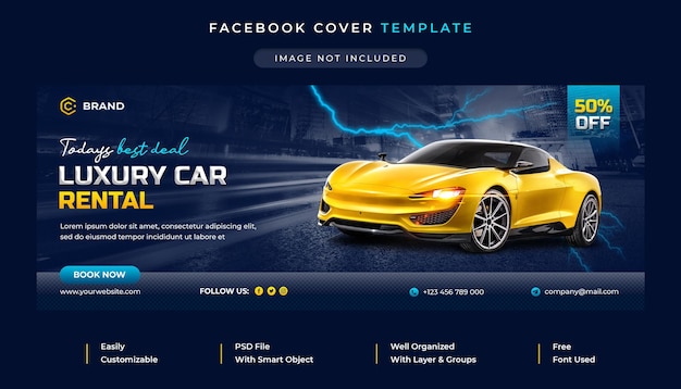 PSD luxury car rental promotional facebook cover and web banner template