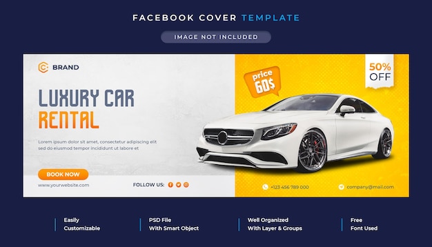 Luxury car rental promotional facebook cover and web banner template