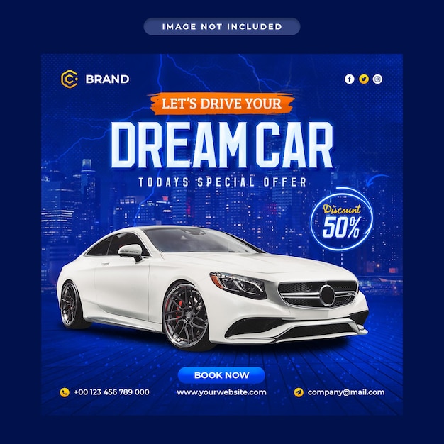 PSD luxury car rental promotional instagram banner or social media post template