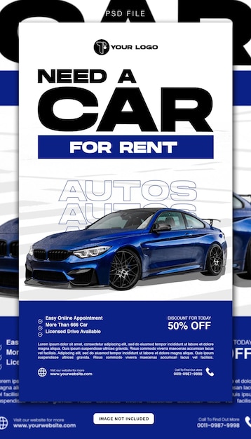 PSD luxury car rental sale social media banner and instagram post template