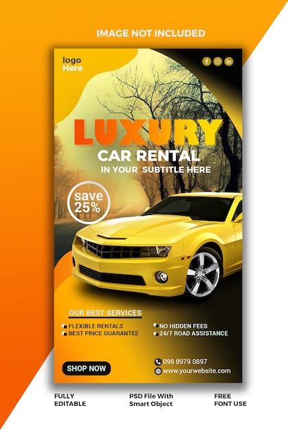 Luxury car rental social media and instagram post psd template