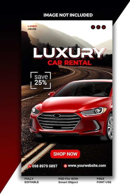 PSD luxury car rental social media and instagram story template