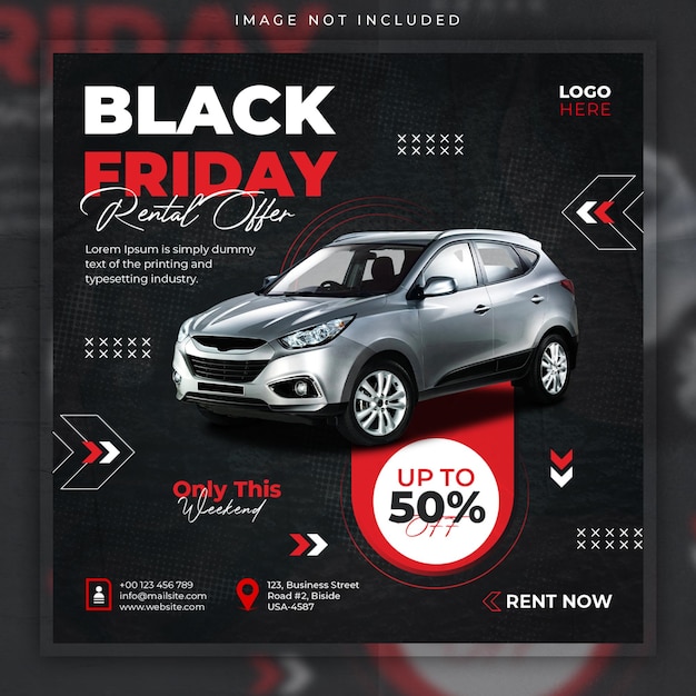 PSD luxury car rental social media post black friday instagram post web banner template