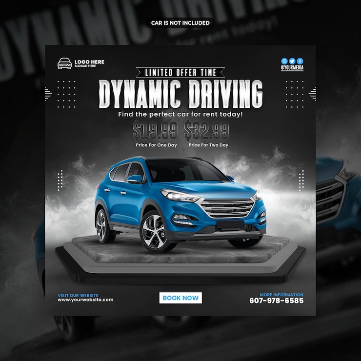 PSD luxury car rental social media post or flyer promotion template