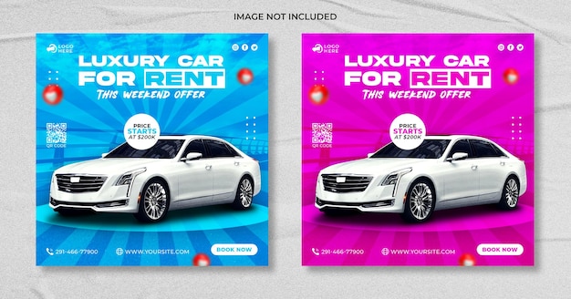 Il noleggio di auto di lusso oggi vende un modello di post sui social media di promozione