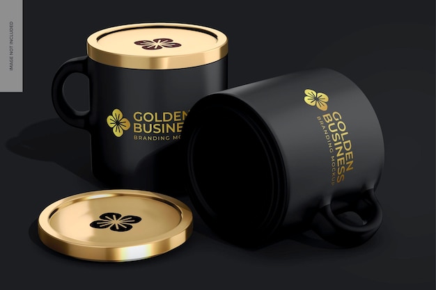 Luxury ceramic mugs with lid mockup