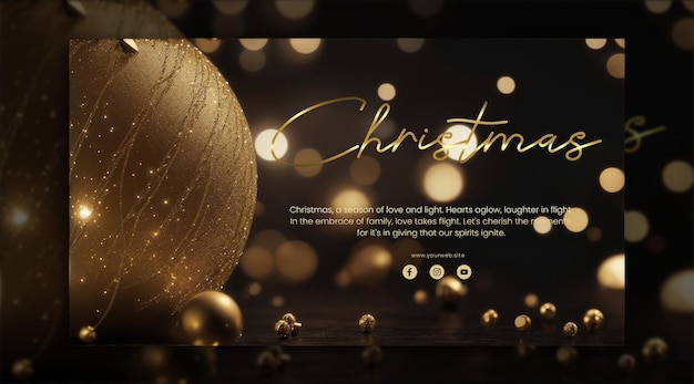 PSD luxury christmas background with bokeh 3d rendering in black and gold luxury theme