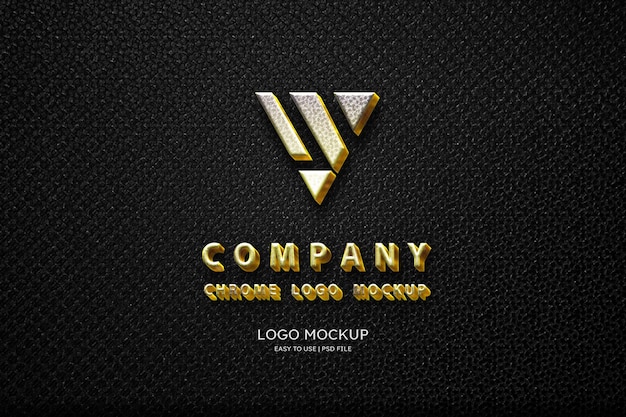 PSD luxury chrome logo mockup black wall