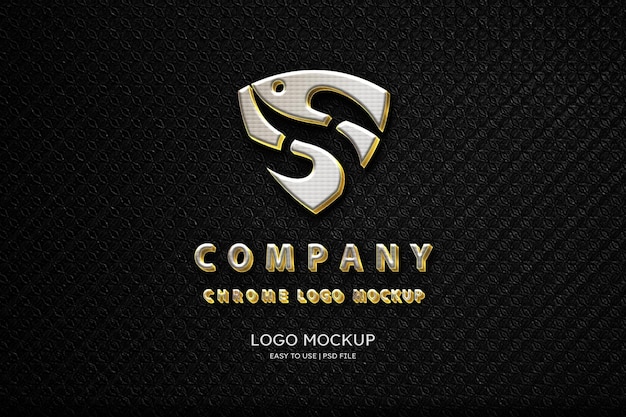 Luxury chrome sign wall logo mockup