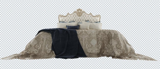 PSD luxury classic golden khaki king bedding set. bed. front view