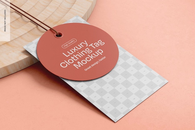 Luxury clothing tag with spiral podium mockup left view